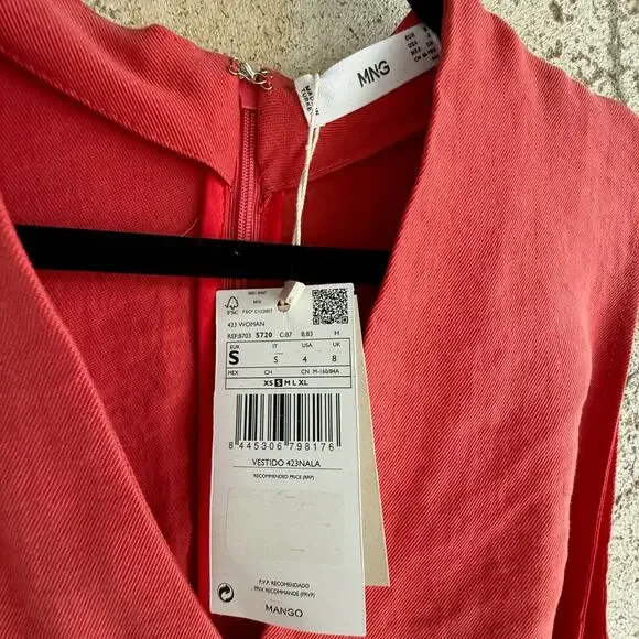 NWT Mango Sleeveless Red Tie Front Midi Dress Lightweight Linen Blend Size S - Picture 5 of 6